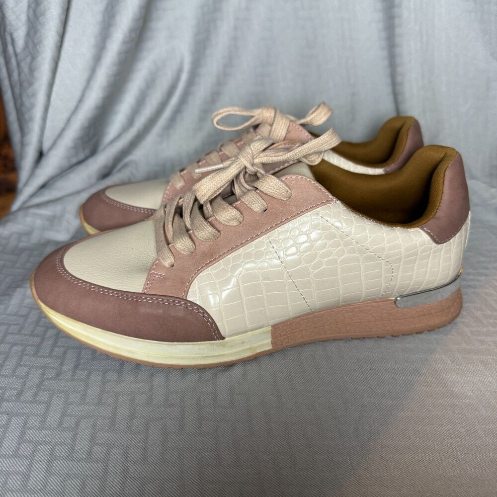 Dolce Vita Zina White Pink Leather Sneakers Shoes Neutral Women's Size 8
